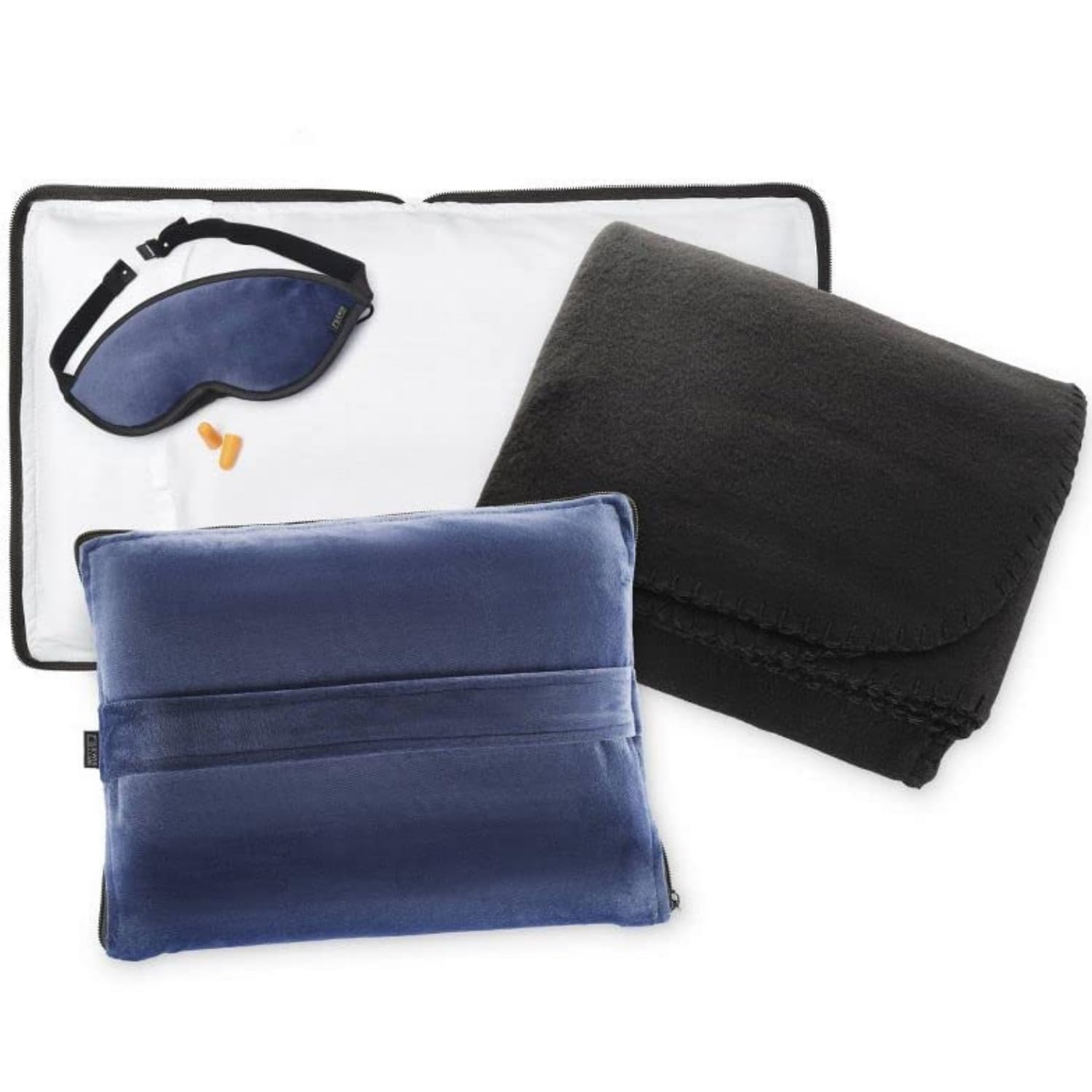 Lewis N. Clark Ultimate Comfort Set, Portable Travel Kit for Rest or Airplane with Inflatable Pillow, Zippered Carrying Case, Cozy Fleece Blanket, Eye Mask for Sleeping & Foam Ear Plugs