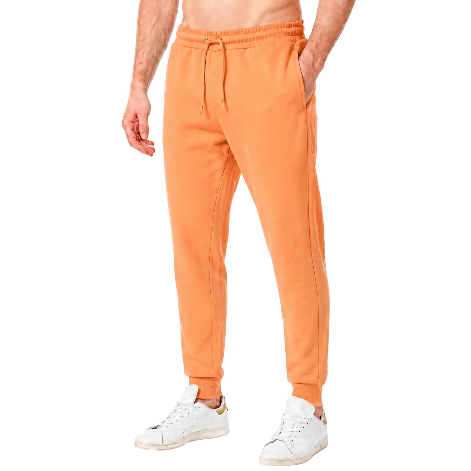 RIPT Men’s Fleece Joggers with Drawstring Waist Cuffed Tracksuit Bottoms with Pockets Soft Touch Sweatpants for Gym & Loungewear (Orange, M)