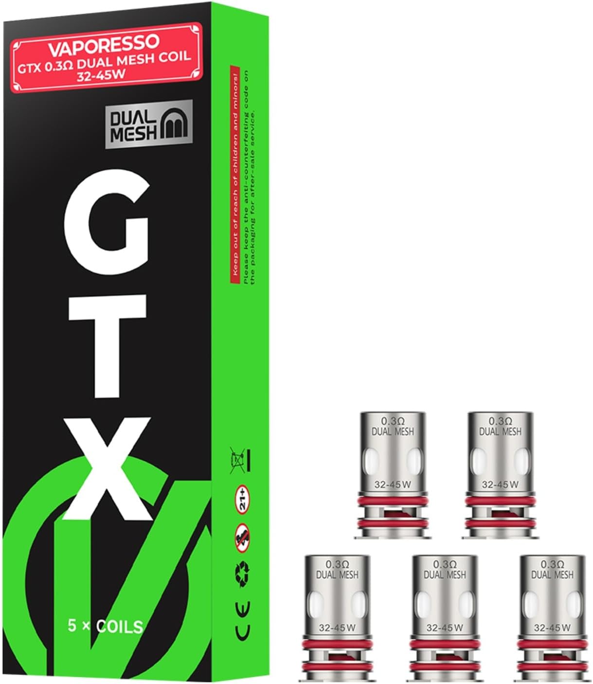 VAPORESSO GTX Coil 0.3 Ohm [Pack of 5] - Mesh Build Sub Ohm, Enhanced Flavour and Vapour, Replacement Coils for LuxeXR/LuxeXRMax/LuxeXPro/LuxeX2/ArmourG/ArmourGS Kit, No Nicotine
