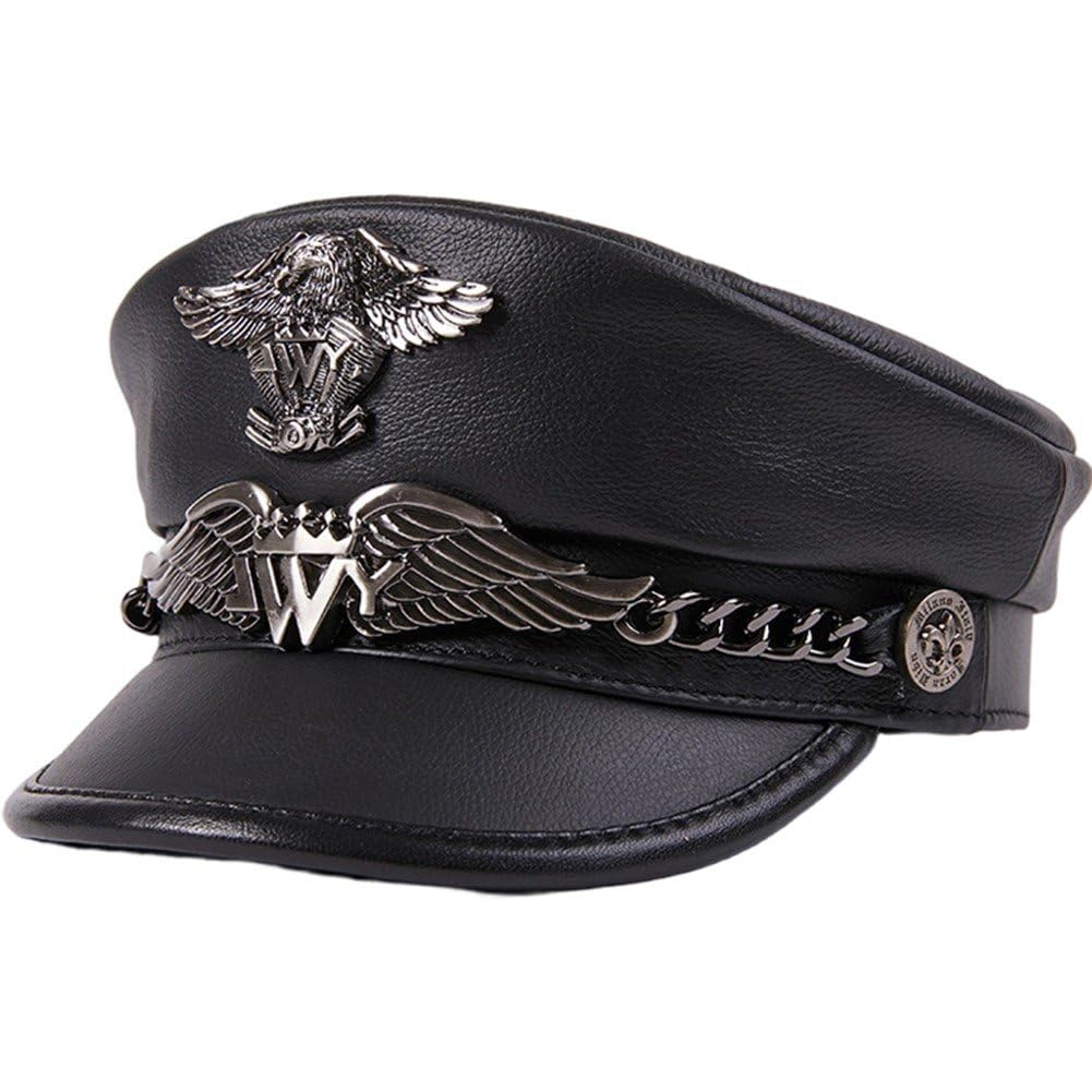 Cappello Esercito Tedesco in Pelle, Stile Militare, con Visiera, Berretto Uomo in Pelle di Mucca, Classico Cappello Militare Caldo 'Esercito