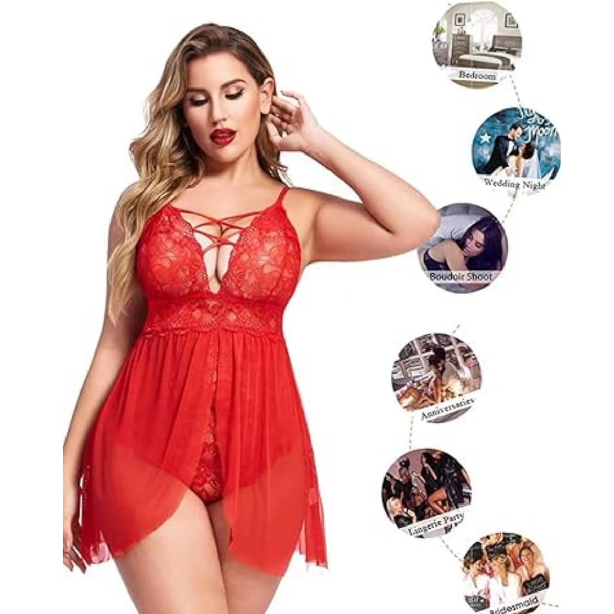 XHYRHTS Sexy Dessous Babydoll Plus Size Damen Chemise Nachthemden Spitze Negligee Unterwäsche Einteiler Nachtwäsche Nachthemd Damen Nachtwäsche