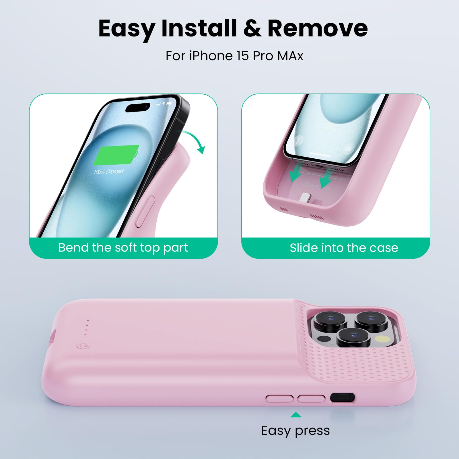 Feob Etui na baterię do iPhone 15 Pro Max (6,7"), 8600 mAh 15 W Powerbank etui dodatkowe etui na telefon komórkowy, etui na telefon komórkowy, etui na telefon komórkowy, etui na telefon komórkowy,