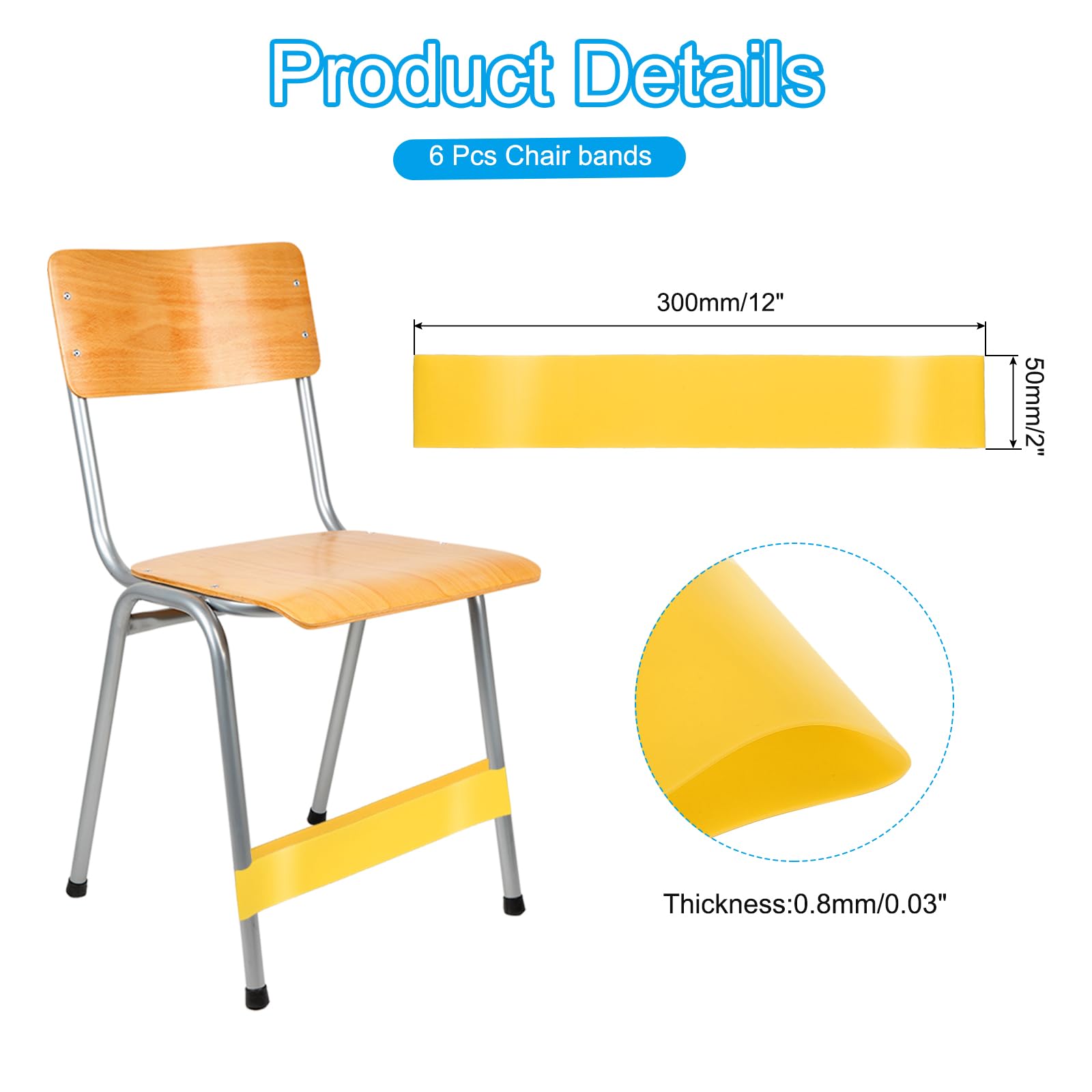 PATIKIL Fidget Bands for Classroom Chairs 24 Pcs, Chair Bands Relieve Anxiety for Classroom Seats and Desks Yellow, 0.8mm - Image 2