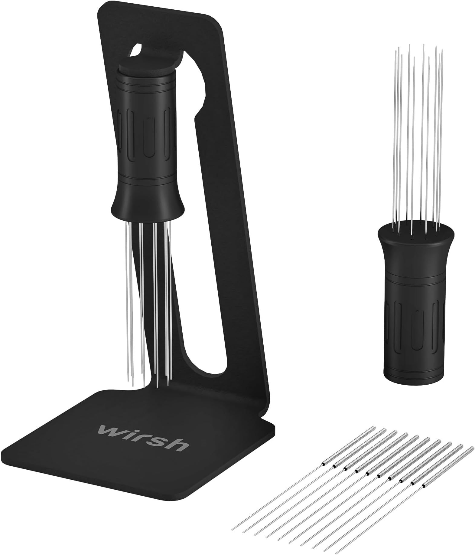 WDT Tool, Espresso Tools with 10 x 0.25mm 304 Stainless Steel Needles and 10 Extra needles for Espresso Stirrer Replacement, Aluminum Alloy Handle with Magnetic Stand