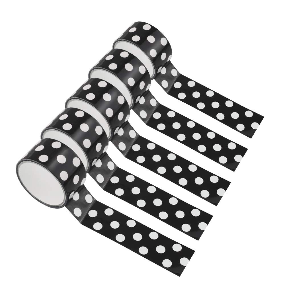 WANDIC Polka Dot Tape, 5 Rolls Black and White Tapes Self-Adhesive Tapes for DIY Craft Projects, Gift Wrapping, Scrapbook, Journal, School Supplies,