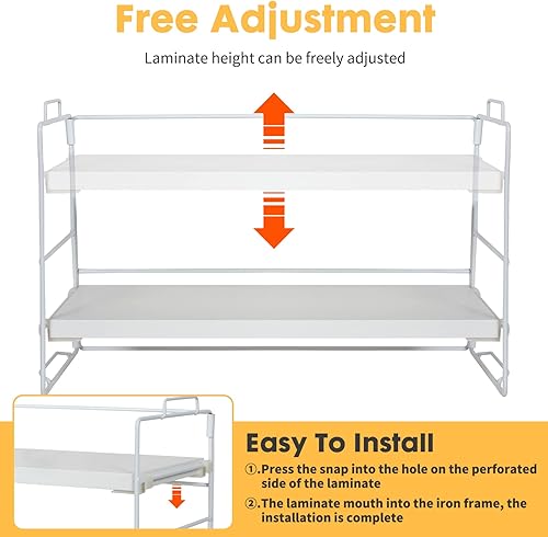 Miniatura 7 de ShellKingdom Organizador de estante de escritorio, estantes de escritorio de 2 niveles, estante de almacenamiento ajustable y decoración de cubículo