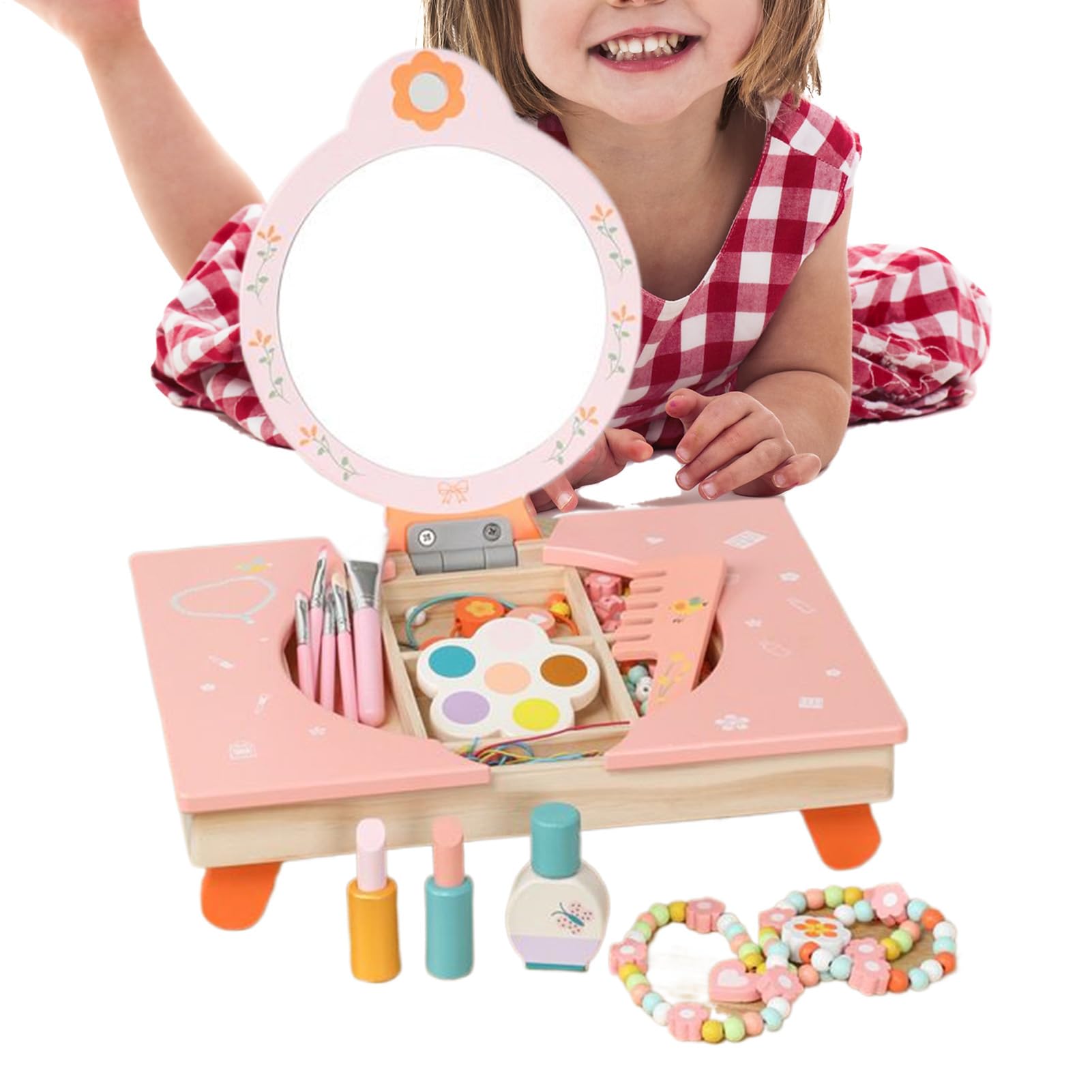 Vanity Da Per Bambini Toeletta Legno con Specchio | Tavolo Pieghevole con Pettine e Cosmetici di Ruolo Per Compleanno Natale Salone Studio Casa Camera Dei Bambini
