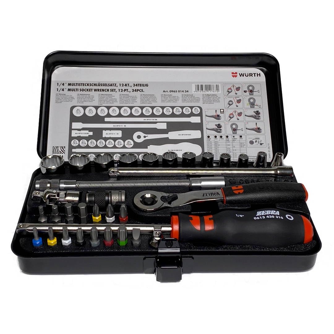 Zebra Würth 1/4 Inch Socket Spanner Set 34-Piece