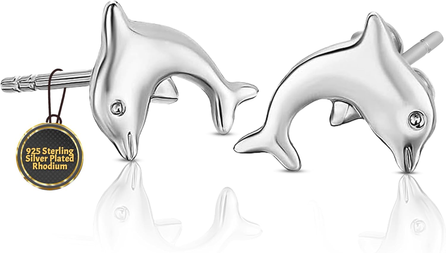 Dolphin Earrings Available in .925 Sterling Silver Plated Rhodium and in 18K Gold Plated