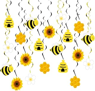 20PCS Honey Bumble Bee Hanging Swirl Decorations Bee Party Hanging Swirls Foil Ceiling Streamers Bee Themed Party Supplies for Baby Shower Gender Reveal Bee Day Kids Birthday Party Decoration