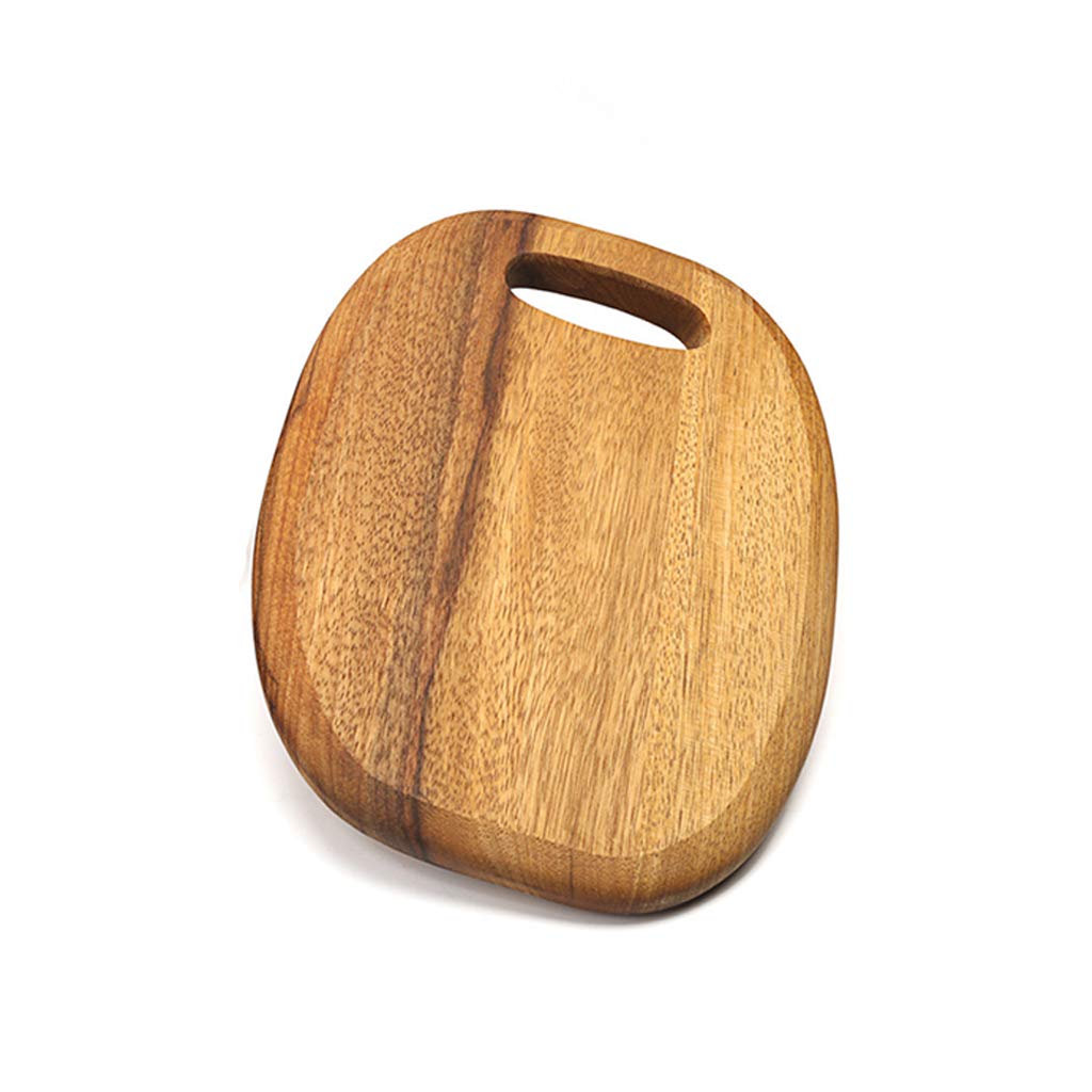 Tabla de Cortar Redonda de Madera Maciza con Mango, 2 cm de Grosor, Ideal para Cocina, Pan, Frutas y postres, 2 tamaños.(30×20×2cm)