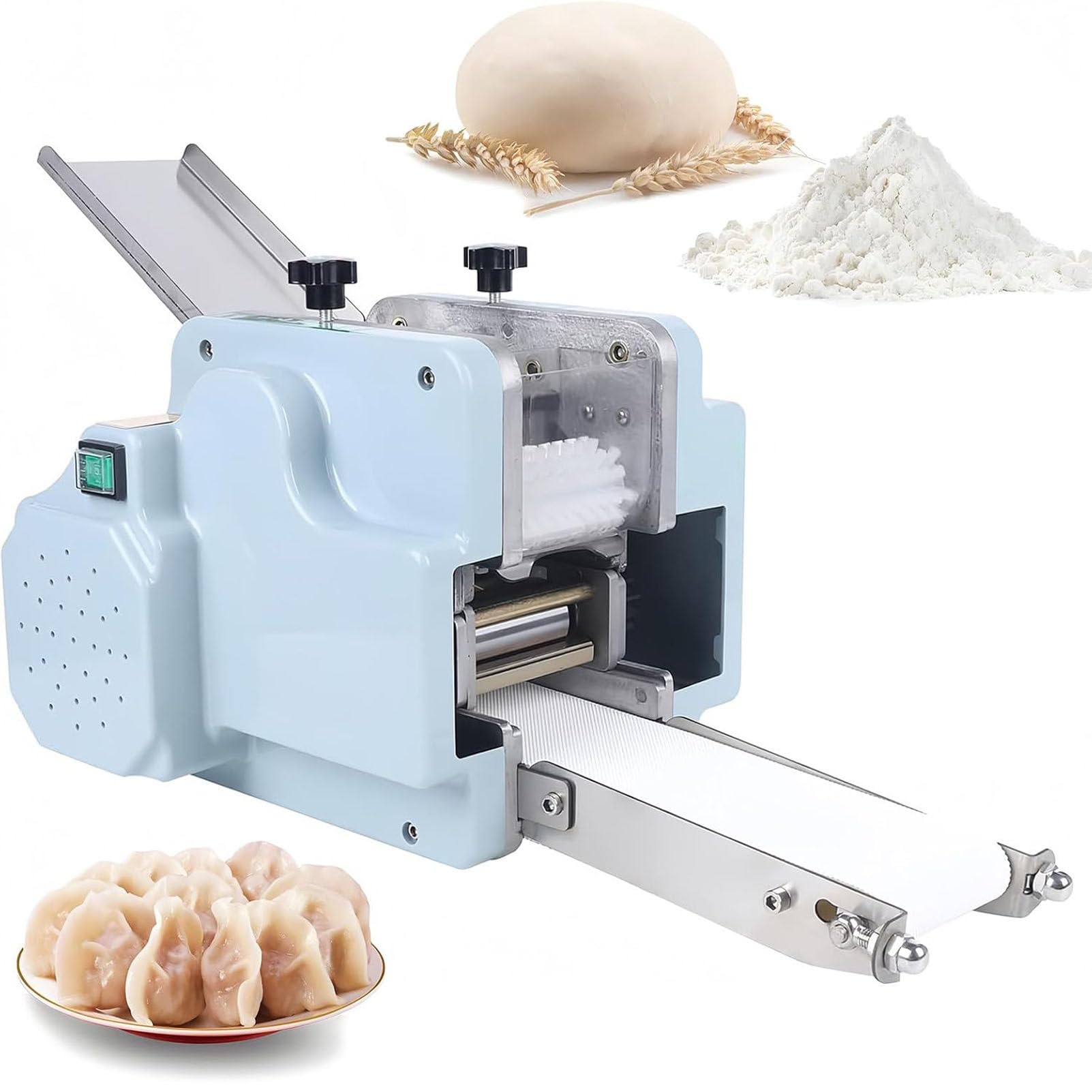 PioMue Automatic Dumpling Skin Maker Machine, Commercial Spring Roll/Pierogi/Ravioli/Momo, 140W Dough Sheeter Dumpling Wrapper Machine Circular+Square