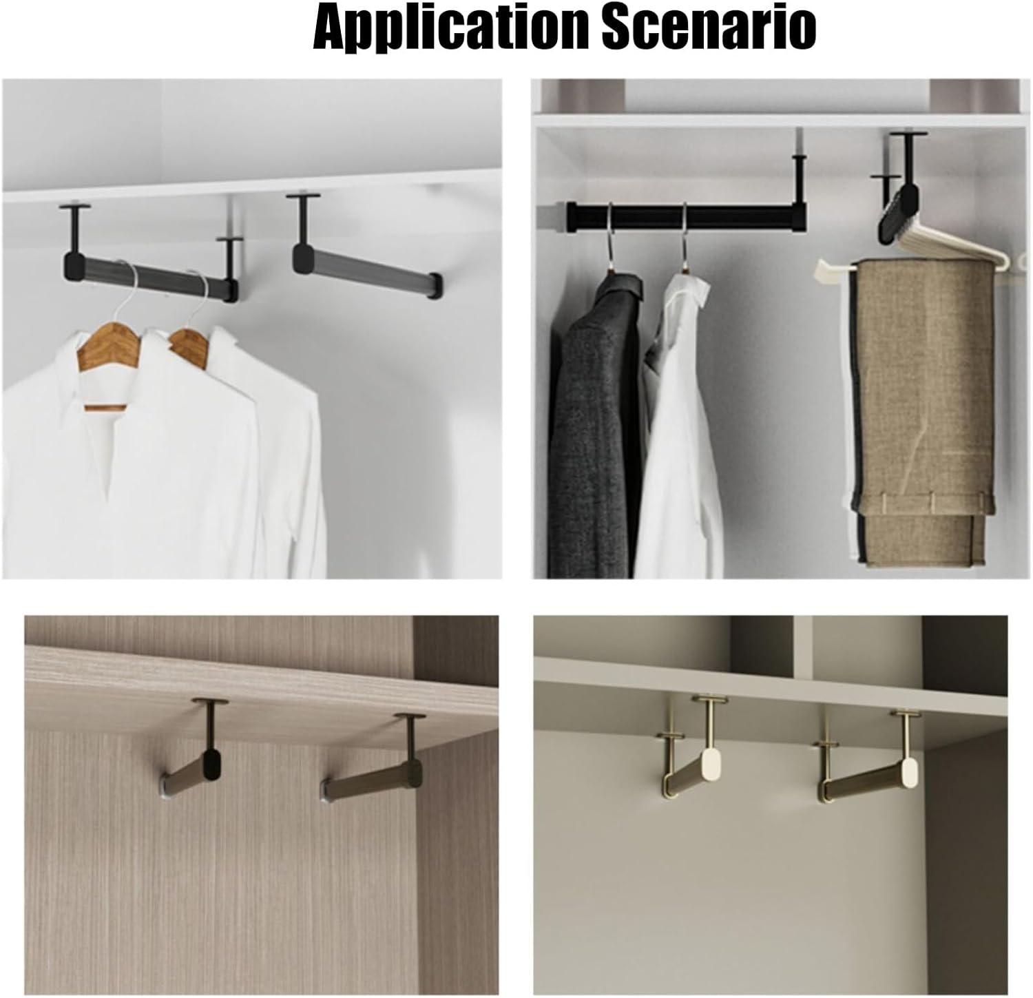 WDJBPSH L-Shaped Metal Wardrobe Rod, 15 20 30 40 50 60 cm Long Closet Hanger Holder with End Supports, Commercial Home Aluminum Alloy Clothes Pole (Color : Black, Size : 20cm/7.8in)