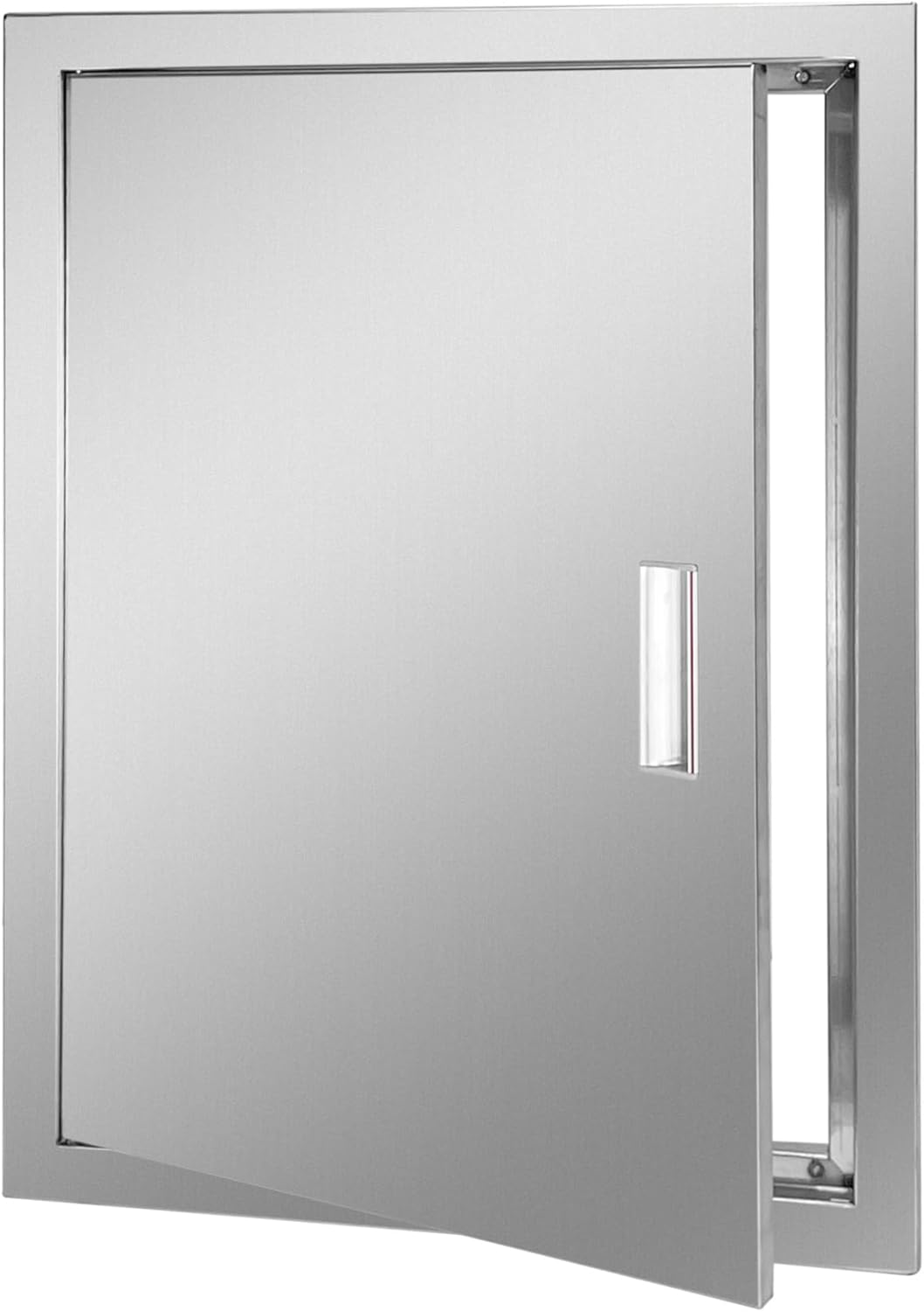 Outdoor Kitchen Door 20" W x 27" H Stainless Steel BBQ Single Access Door Flush Mount Vertical Wall Doors with Handle Suitable for Grilling Station Outside Cabinet Outdoor Kitchen 20" W x 27" H Single Door