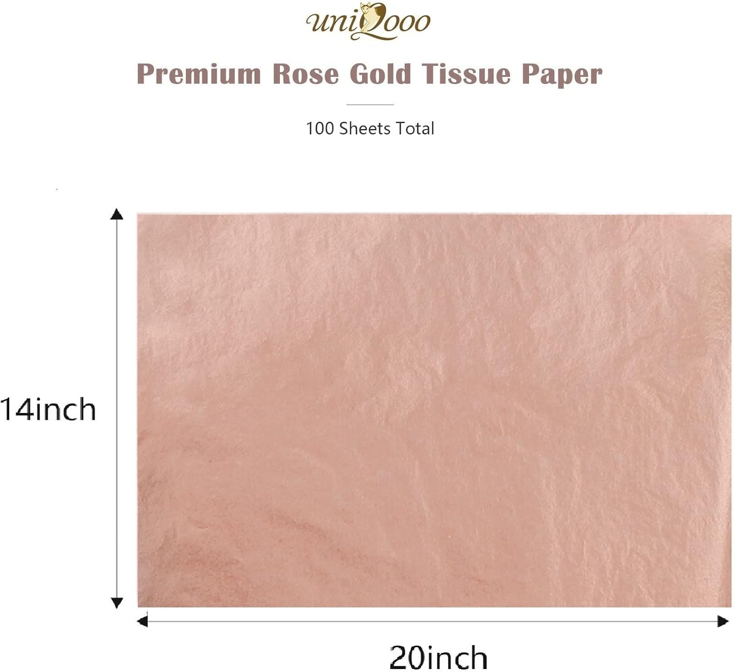 UNIQOOO 100 Sheets 20X14 Premium Metallic Rose Gold Tissue Gift Wrap Paper Bulk, Great for Gift Bag, Recyclable Gift Wrapping Accessory, Perfect for Small Gift bags, Pinata, Wedding, Party, Cutout : Everything Else
