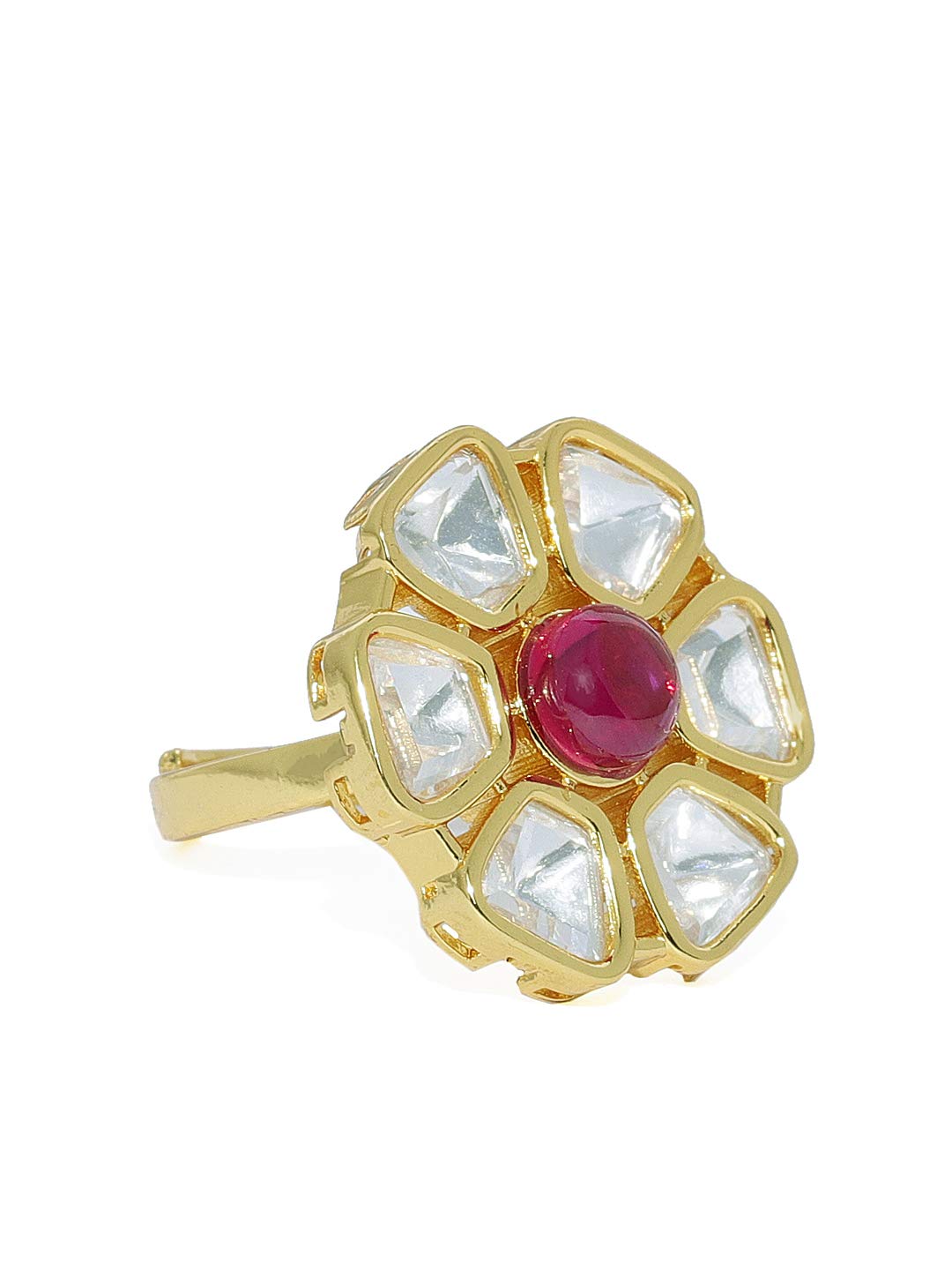 ACCESSHER Golden Brass Flower Shaped Kempu Stone Finger Ring for Women (B07Q3L9V31) Amazon Price History, Amazon Price Tracker