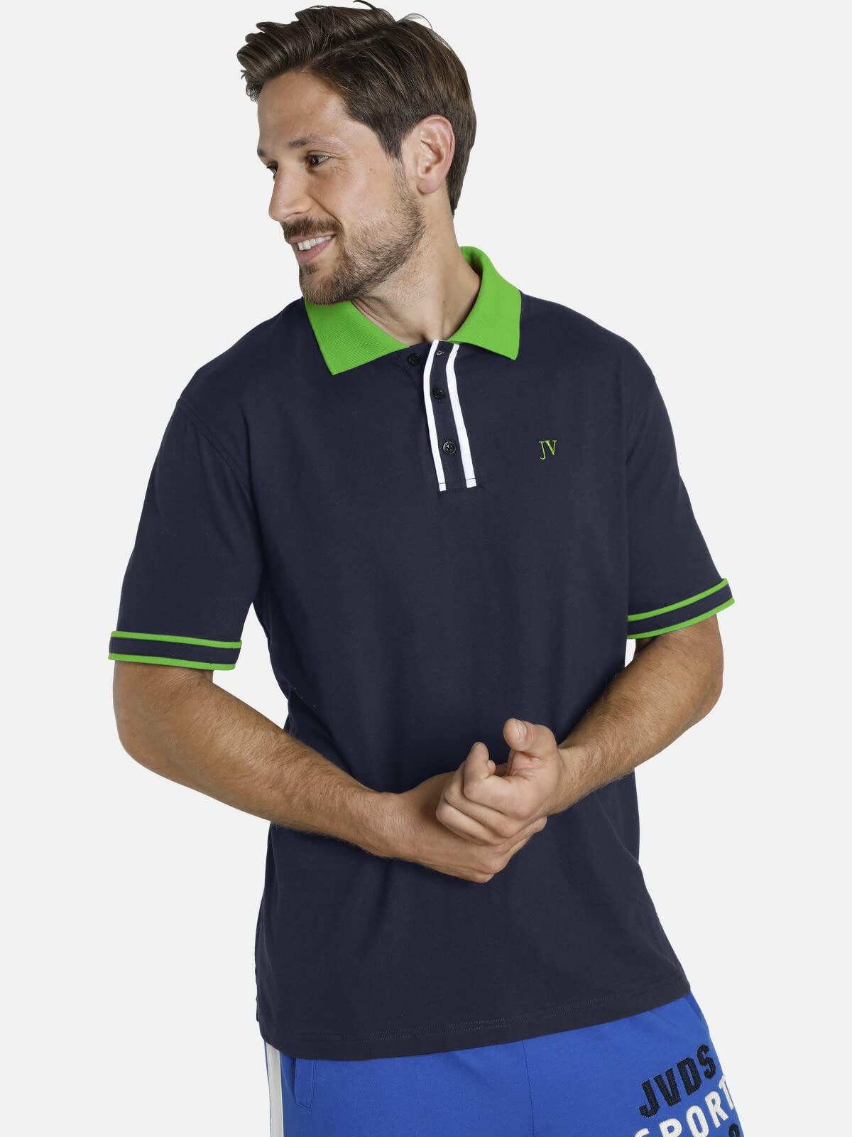 Jan Vanderstorm Herren Poloshirt Isfried | aus 100% Baumwolle | Polokragen und Knopfleiste in Kontrastdesign | Kurzarm -Polohemd | große Größen von L-7XL Comfort Fit