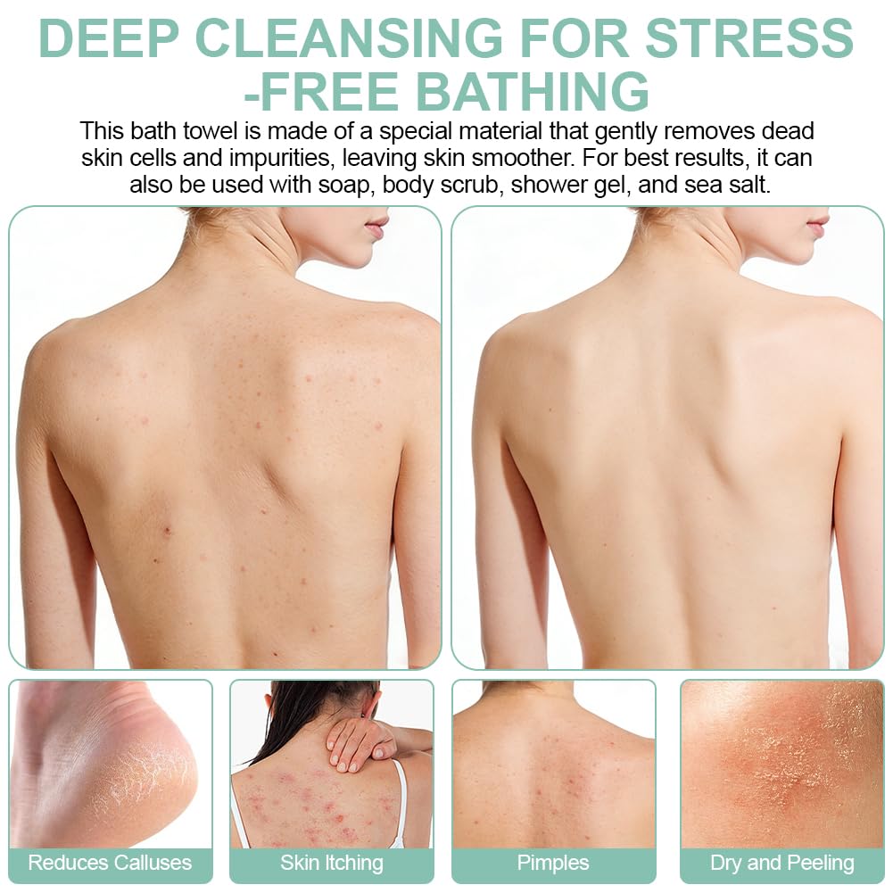 Set Guanto Scrub Corpo, 2 Guanti Esfolianti e 1 Scrubber per la Schiena, Panno Esfoliante Corpo Asciugamani Esfolianti per il Corpo Unisex, Guanti Esfolianti per Esfoliante/Doccia/Spa (Verde) - 5