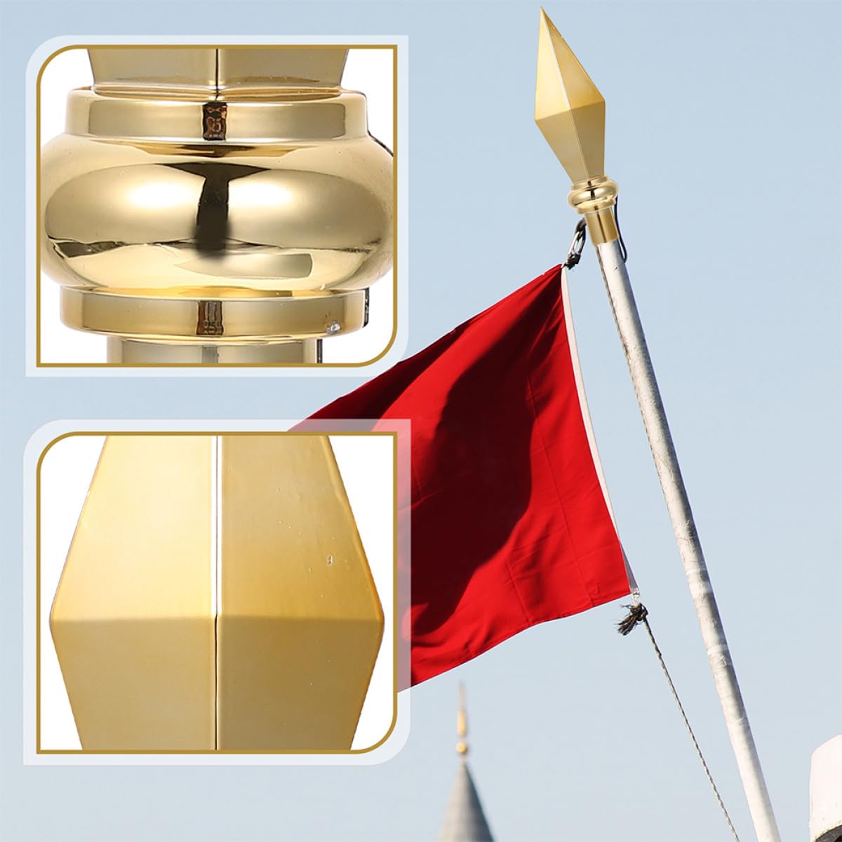 Kit 4 Pezzi Testine Bandiera Dorate in Alluminio, Puntale per Asta Bandiera per Esterni e Interni, Accessori Sostituzione Puntale Asta Portabandiera per Decorazioni Sala