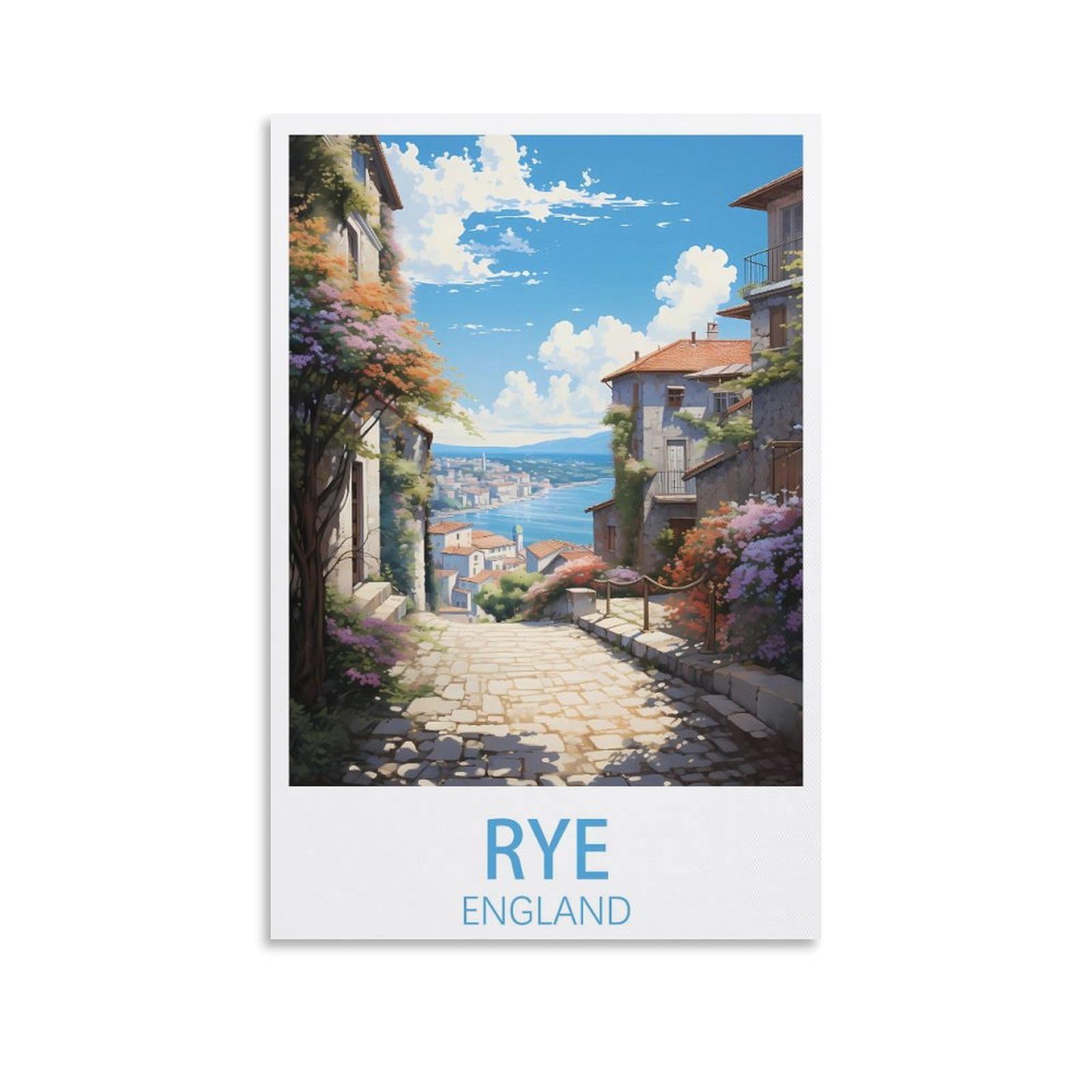 KLYCHF Rye England Vintage Travel Posters Landscape 08x12inch(20x30cm) Wall Art Picture Print Canvas Art Poster Modern Family Bedroom Decor Posters