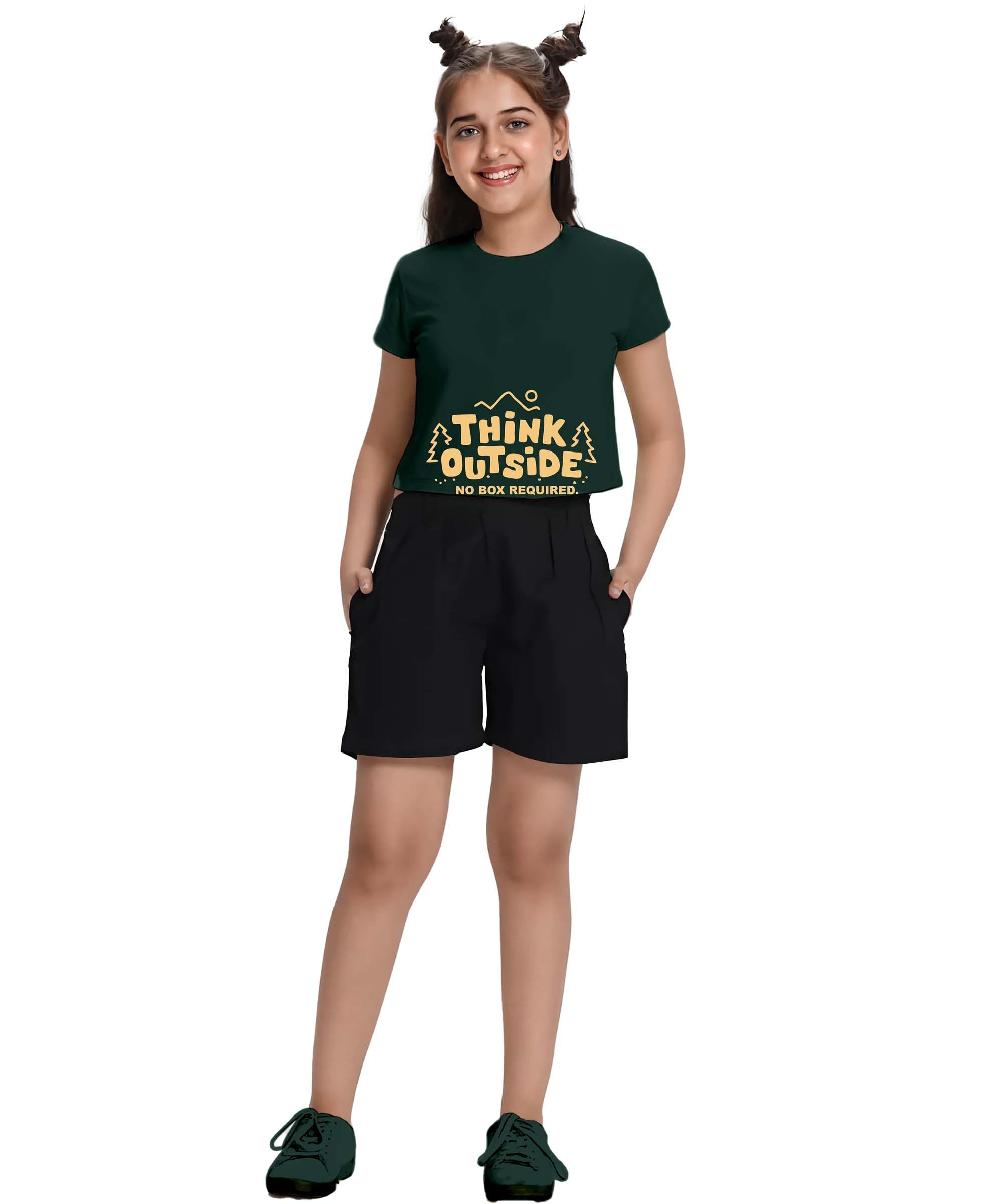 KYDA KIDS® Top corto per ragazze, 100% cotone, elegante maglietta a mezza manica stampata, vestibilità regolare per ragazze, confezione da 2