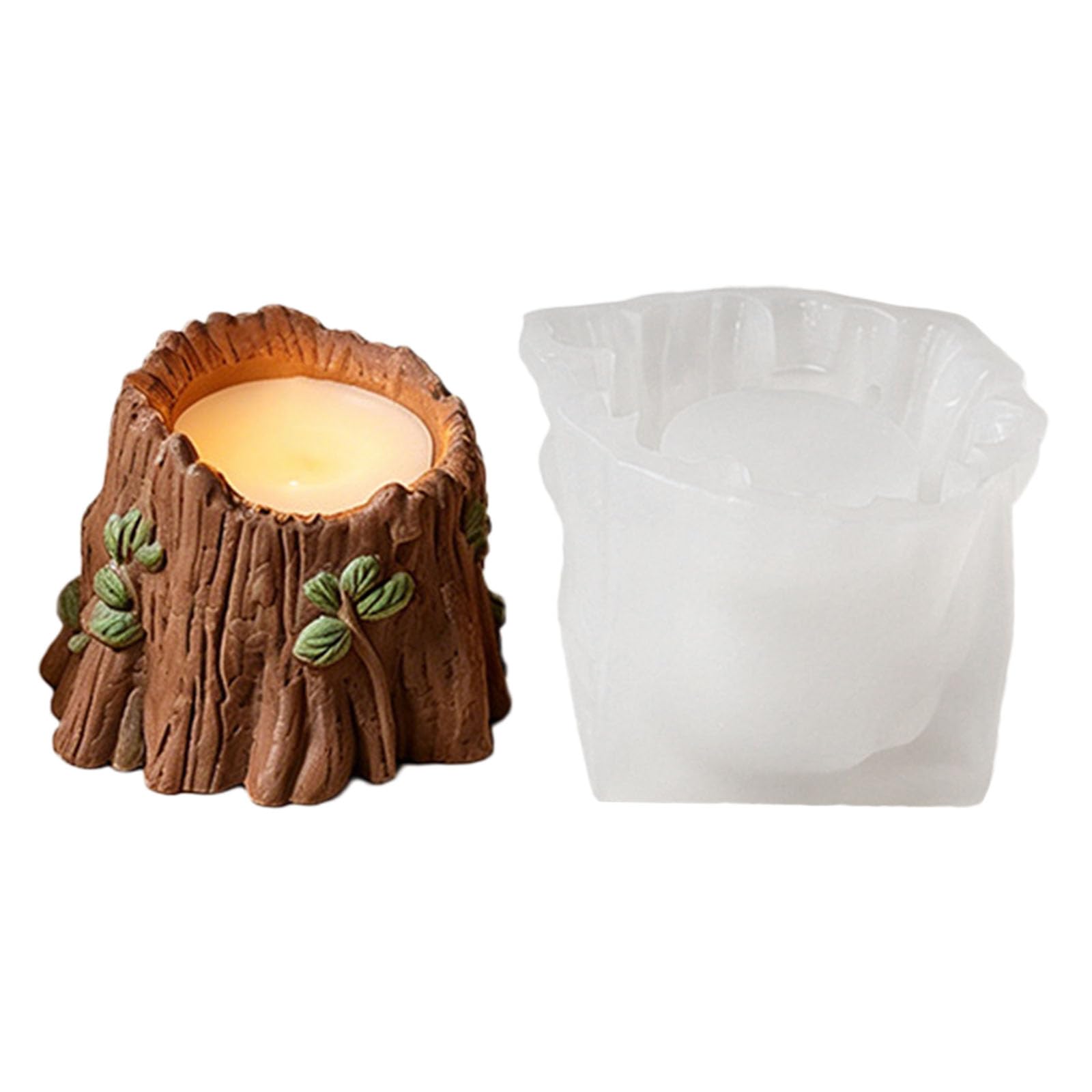 APGLSXY Silicone Tree Stump Mold for Holder Casting 8.7 Cm / 3.42 in Form for Wax or Plaster Projects, Tabletop Decor for Shelves and Trays Cup Form Bark Texture Mold Handcraft Tealight