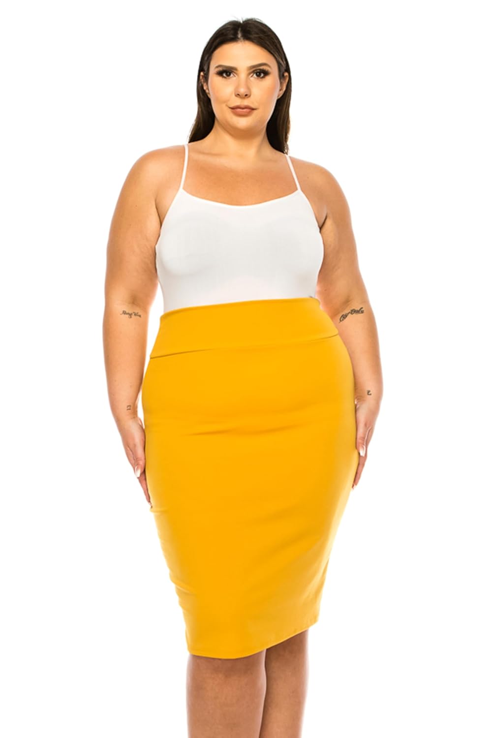 Womens Plus Size Solid Pencil Skirt with Banded Waist - Stretchy