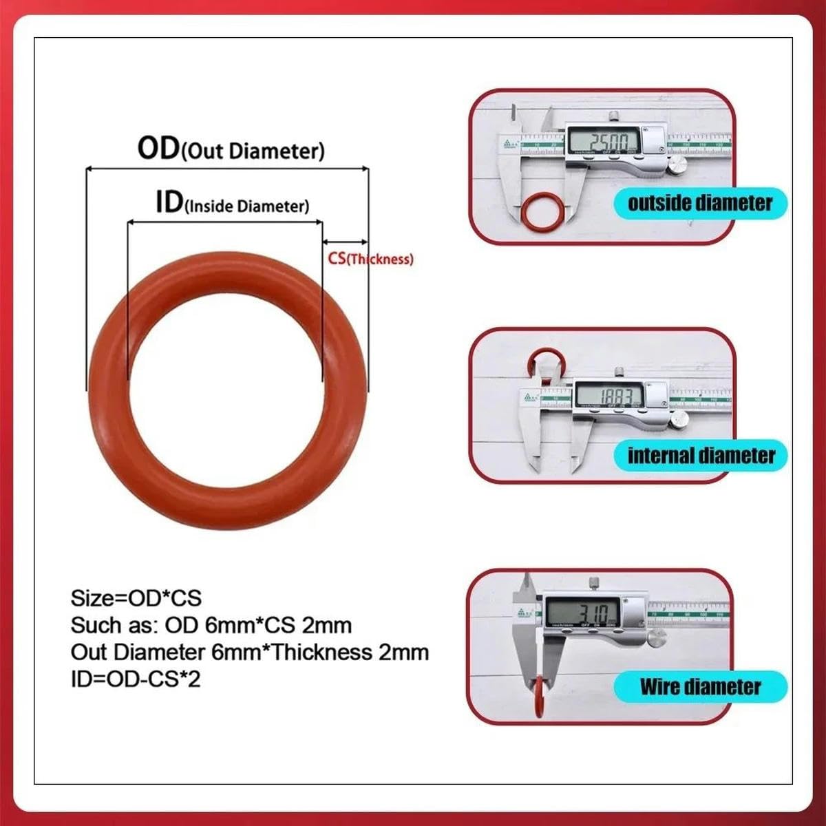 CS1mm-CS4mm Junta tórica roja Sellado Negro NBR Junta tórica de silicona Juntas de plomería Kit de juntas tóricas resistentes al aceite y alta temperatura-negro cs1.0mm-10 cajas