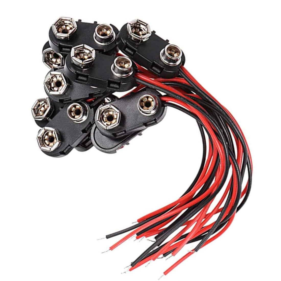 bnafes 12 Pack DC 9V Battery Clip I-Type Buckle Connector Plastic Shell Lead Wire 15cm Long