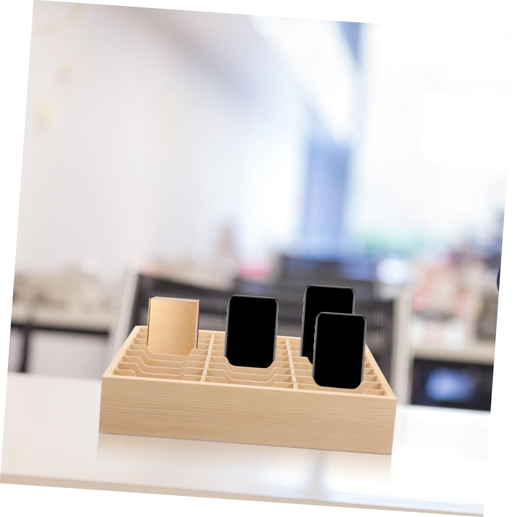 Soporte Para Teléfono Móvil De Madera Múltiples Compartimentos 24 Celdas Caja De Almacenamiento Funcional Organizador De Escritorio Para Aulas y Salas De Reunión