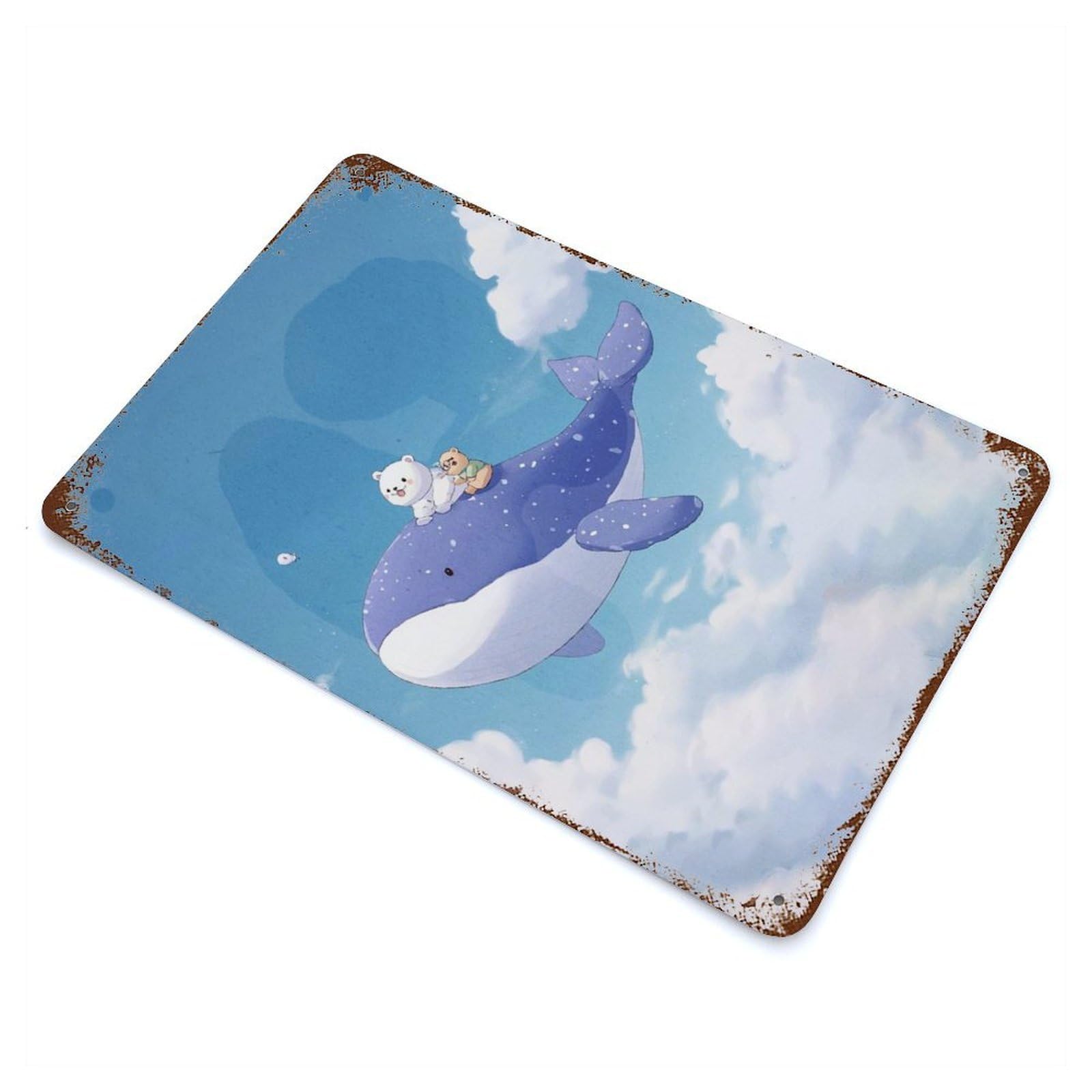 Decorative Tin Sign Whale Bears Sky Adventure 11.8"x7.9", Vintage Wall Decor for Pub, Kitchen And Man Cave Decor