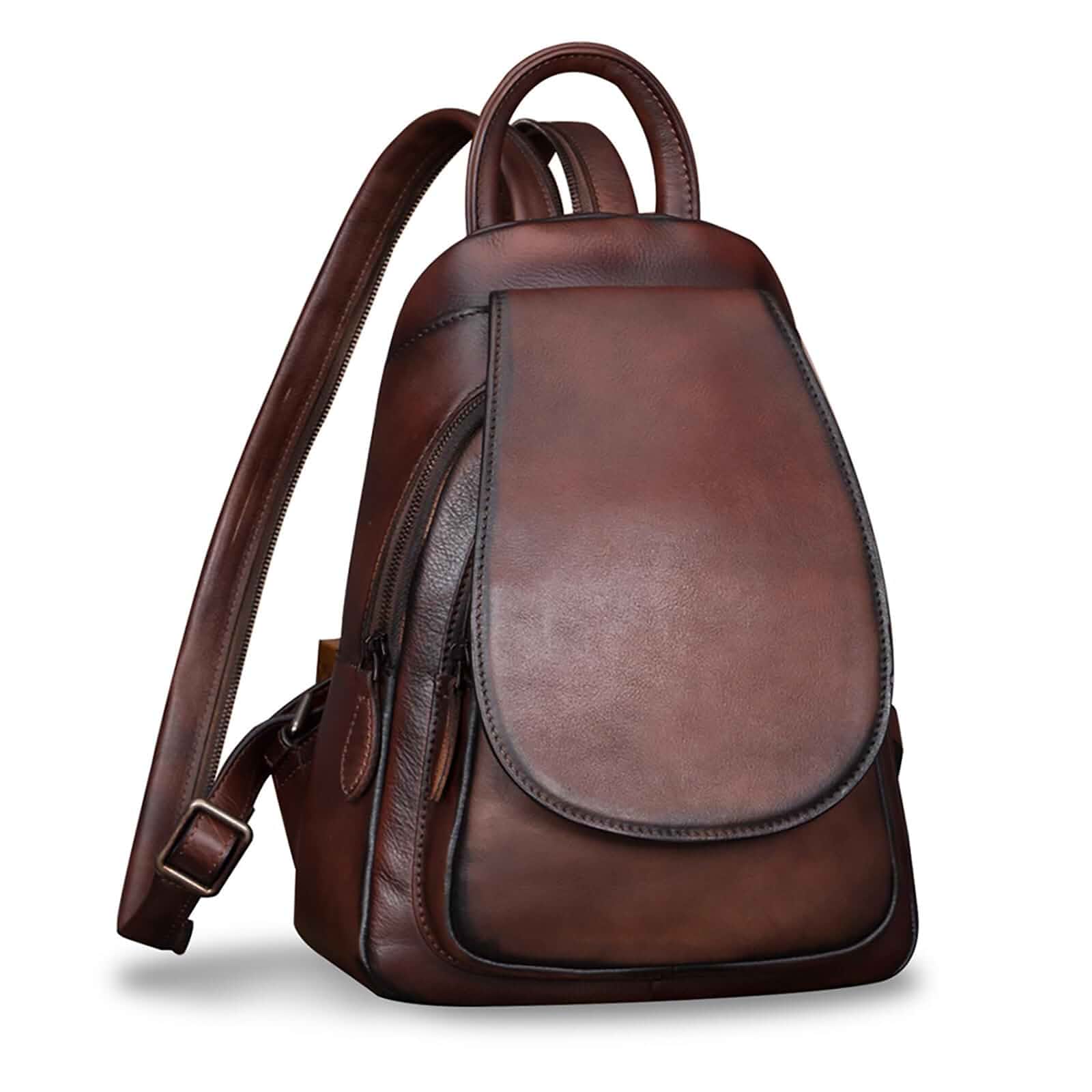IVTG Genuine Leather Backpack for Women Shoulder Bag Fashion Designer Back Bag Classical Rucksack Casual Daypack (Coffee)