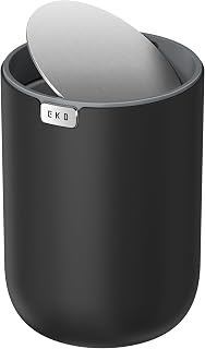 EKO Fandy 0.58 Gal/2.2L Mini Trash Can with Lid, Swing-Top Desktop Trash Can for Bathroom, Countertop, Vanity, Desk or Office, Small Garbage Bin (Black)