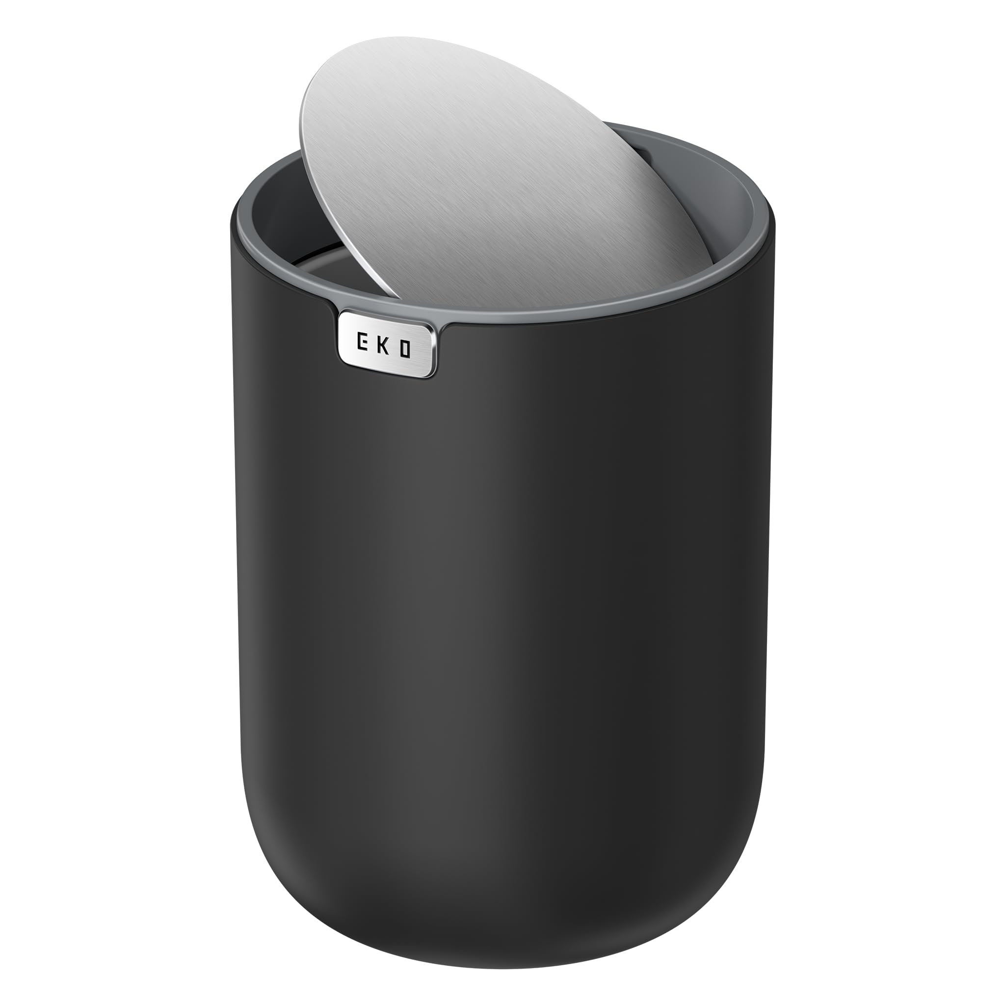 EKO Fandy 0.58 Gal/2.2L Mini Trash Can with Lid, Swing-Top Desktop Trash Can for Bathroom, Countertop, Vanity, Desk or Office, Small Garbage Bin (Black)