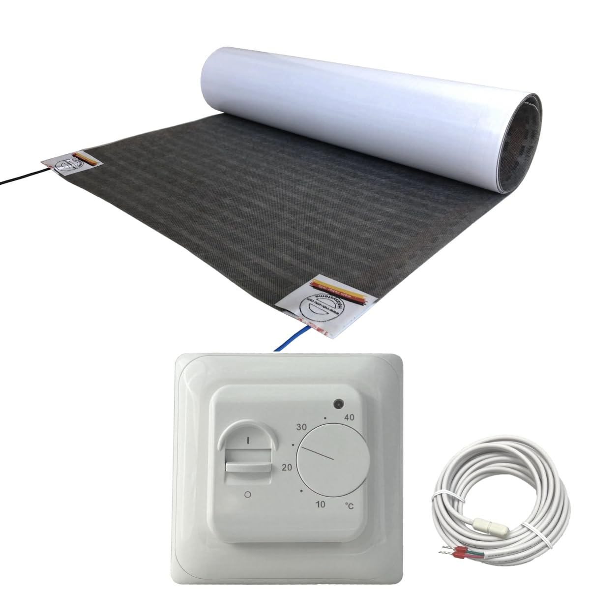 Elektrische Fußbodenheizung HoWaTech Lux Folienheizung für Renovierung Laminat Parkett Vinyl Komplett Set Heizfolie 80 W/m² inkl. Thermostat, Folienlänge & Fläche:2.5m / 1.25m²