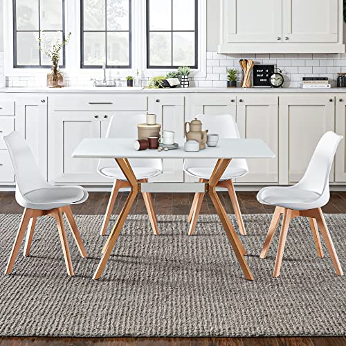 Lecut Dining Table With Mdf Top And Wood Legs Modern Mid Century Rectangle Kitchen Table For Dining Room Living Room Small Spaces 47Inch White #TOP5