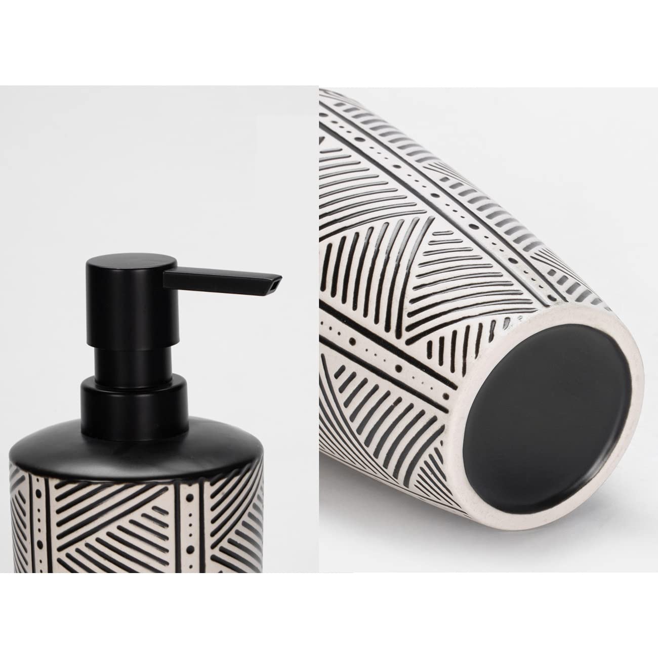Juego de Accesorios de baño con Textura Negra, Kit de decoración de Accesorios de baño de cerámica de Moda con dispensador de loción, Soporte para Cepillo de Dientes, 2