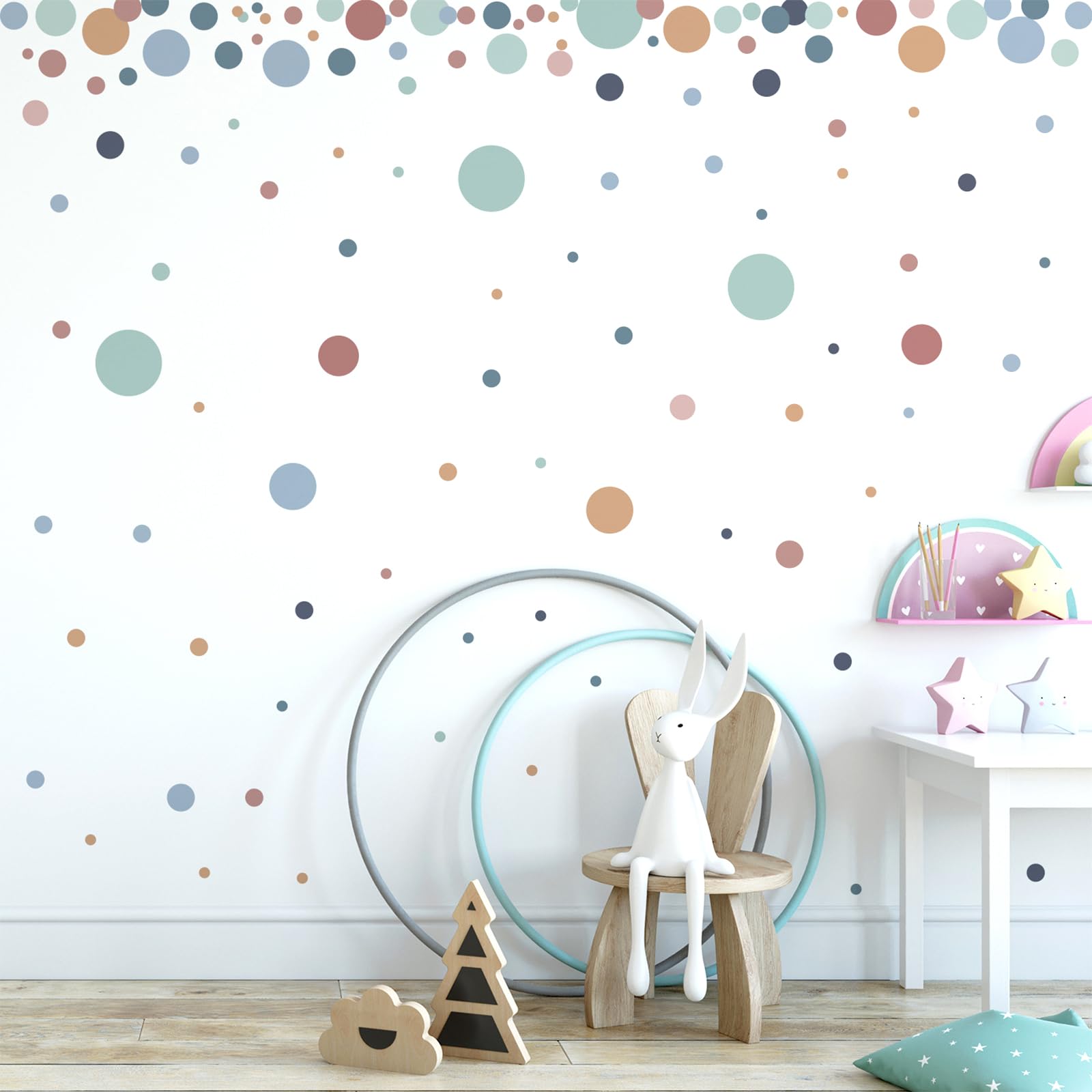 140 Stck. Wandsticker Kinderzimmer, Wandtattoo Punkte, Wandaufkleber Kinderzimmer Mädchen Jungen, Aufkleber Sticker Kreis Wandaufkleber Kinderzimmer Geeignet für Babyzimmer, Kindergärten, Blau, Grün