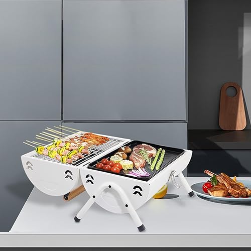 Miniatura 4 de Supernal Parrilla de barbacoa de carbón de mesa, parrilla de carbón portátil, pequeña parrilla de mesa plegable para cocinar al aire libre,
