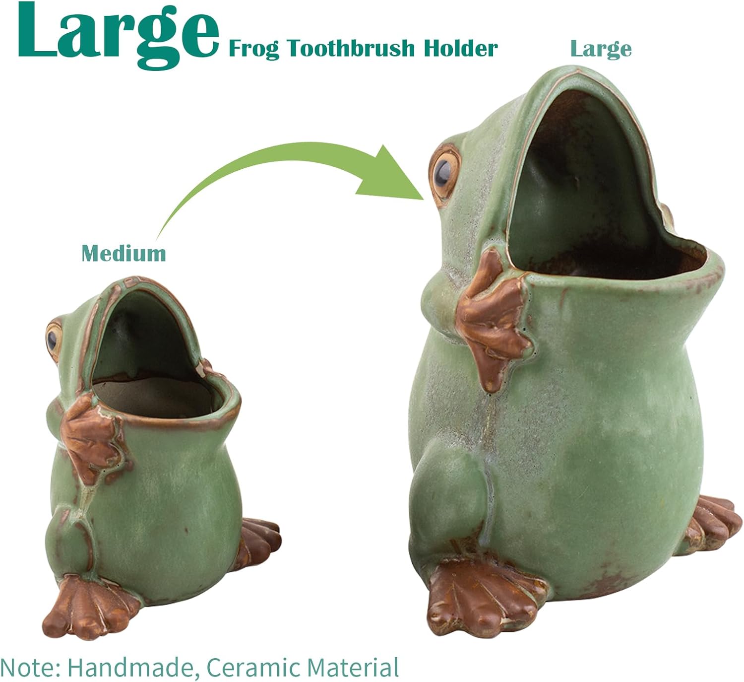 FlidRunest Extra Large Kids Frogs Toothbrush Holder for Bathroom - Ceramic Animal Tooth Brush Holder Cup - Easy to Clean Toothbrush and Toothpaste Holder - Great Gift for Boy, Friends, Kids, Men