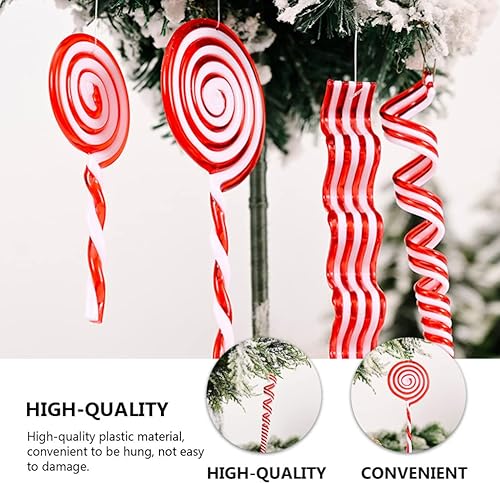 Miniatura 4 de ABOOFAN Decoraciones de árbol de Navidad de bastón de caramelo, 6 piezas de adornos de piruleta de Navidad, colgante de caramelo rojo y blanco,