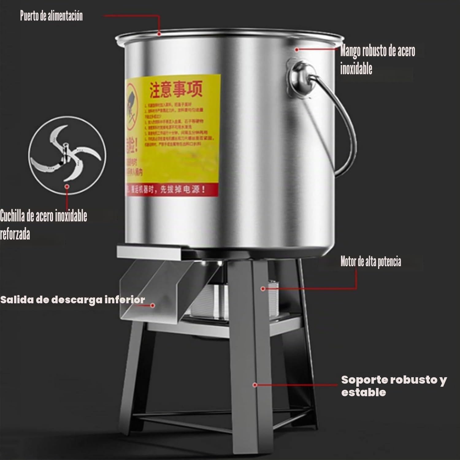 Procesadora De Alimentos para Aves Y Trituradora con 4 Cuchillas, 50–120 Kg/H. Picadora Multifuncional De Verduras para Granjas, Ganadería Y Ganadería. 1300W