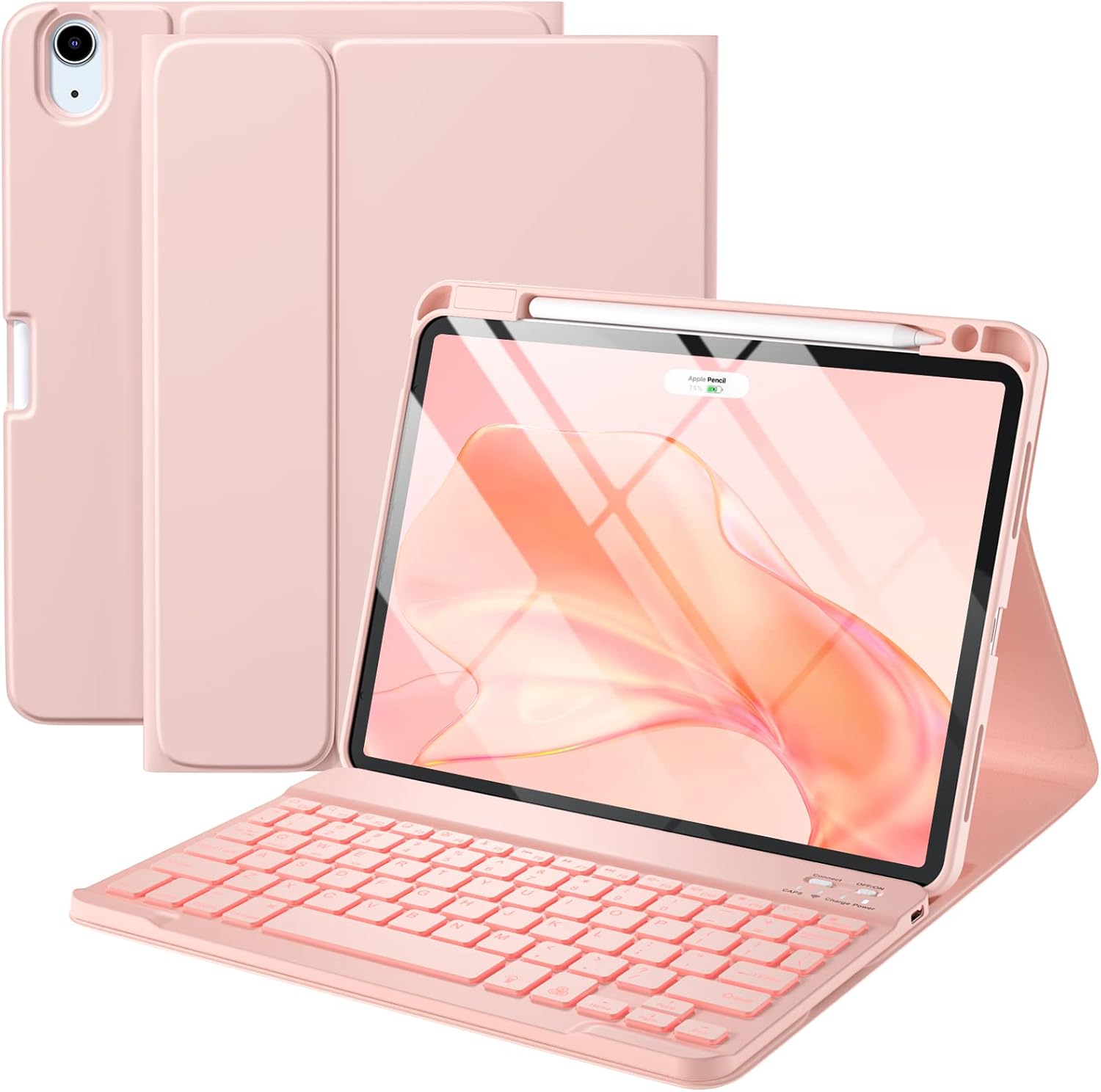 Compatible for iPad Air 11-inch/Air 5th 4th Generation Case with Keyboard - Backlit Detachable, Folio Cover with Pencil Holder for iPad Air 11 Inch M3/M2 (2025/2024), Air 5/ Air 4 (Pink)