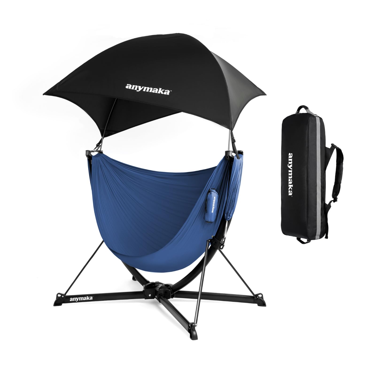 anymaka Set Up in 3 Seconds Swing Chair with Stand，Outdoor Indoor Adjustable Portable Aluminum Alloy Hammock Chair (Swing Chair Full Pack Ocean Blue)