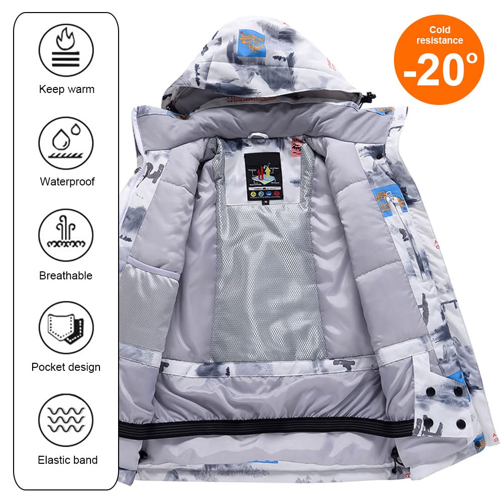 Unisex Kinder Skianzug mit Kapuze Schneeanzug Mädchen Jungen Funktionsanzug 2 teilig Schneejacke + Schneehose Wasserdicht Verdickte