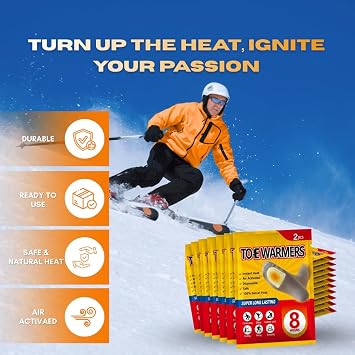 Toe Warmers for Men & Women – 10 20 30 Pairs, 8 Hour Warm Feet, Air-Activated, Instant Heat, Disposable Foot Warmers for Skiing, Hiking & Outdoor Work, 100% Natural & Ready to Use