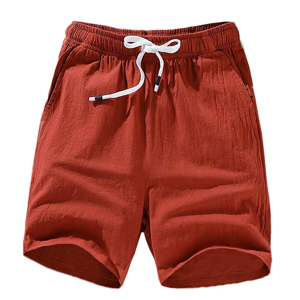 Męskie bawełniane lniane szorty 13 cm wewnętrzne spodenki plażowe letnie lekkie, oddychające, miękkie, Jacynt, 3XL