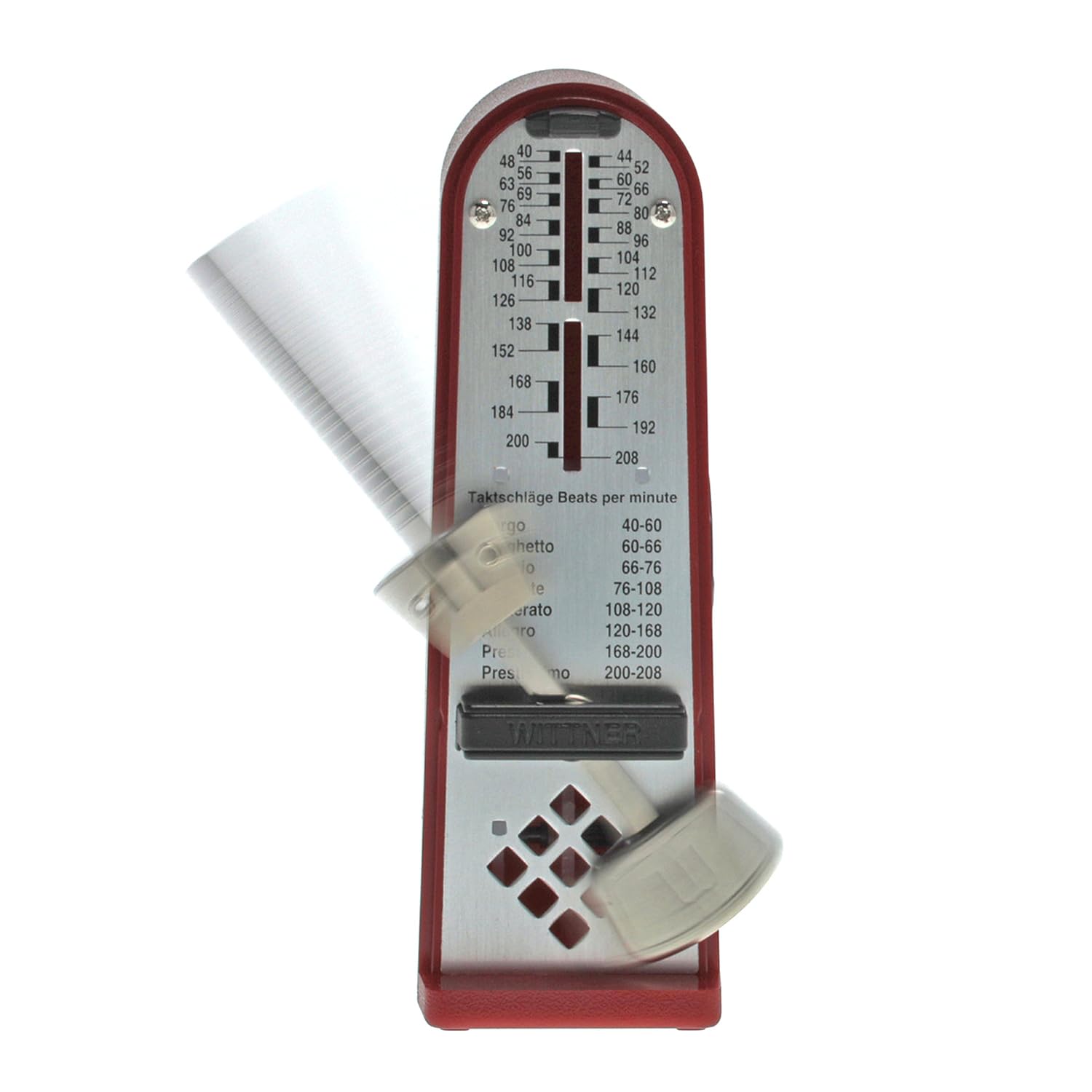 Wittner Taktell Piccolino 890141 mechaniczny metronom rubinowy z keepdrum ściereczka z mikrofibry