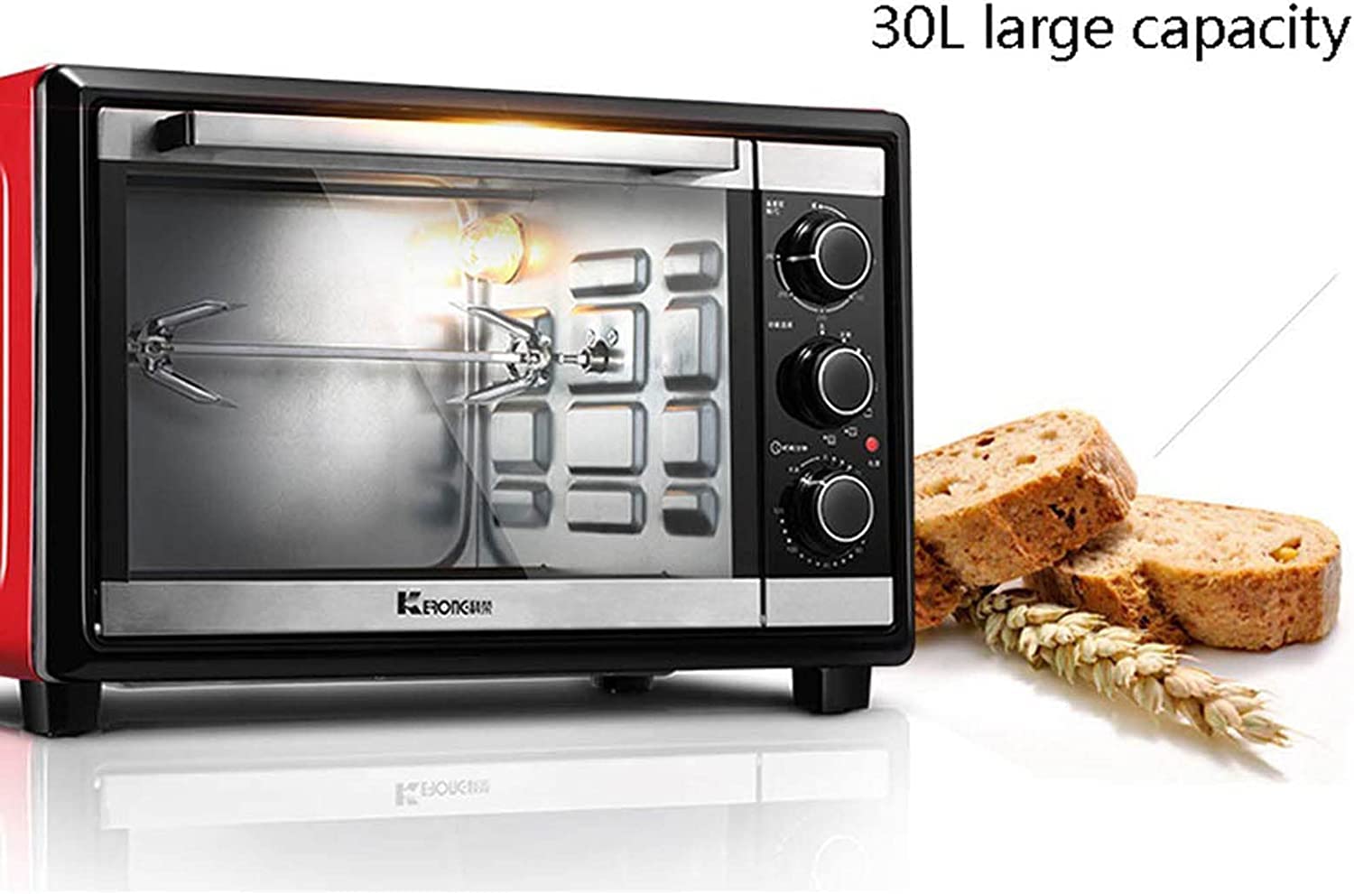 30L Forno Multifunzione Convezione Controsoffitto Tostapane Controllo della Temperatura Regolabile Famiglia Cuocere alla Griglia Toast E Pizza Padella (Color : Red)