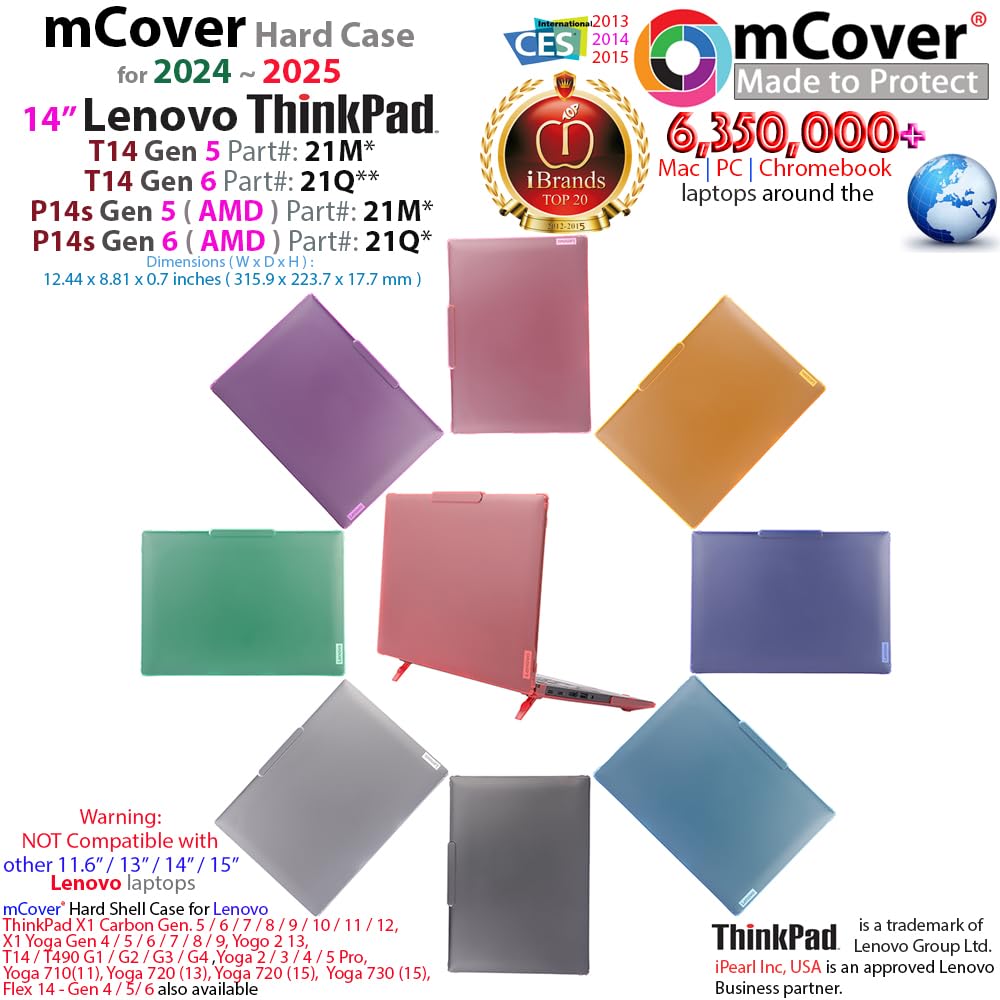 mCover - Coque Rigide Uniquement Compatible avec Lenovo ThinkPad T14 Gen 5/Gen 6 14" (charnière à 180°, Non Compatible avec Aucun Autre modèle Lenovo) - Noir